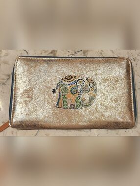 Gold Boho Elephant Zip Wristlet Clutch Passport And Document